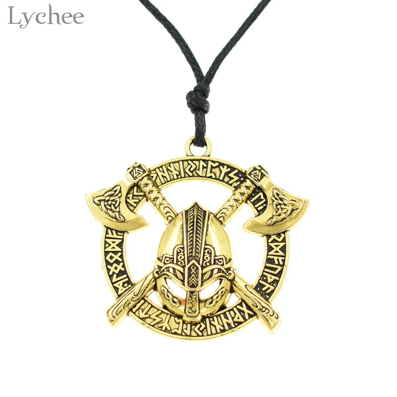 Lychee винтажное ожерелье со шлемом из сплава Viking Axe унисекс цепочка с веревкой в