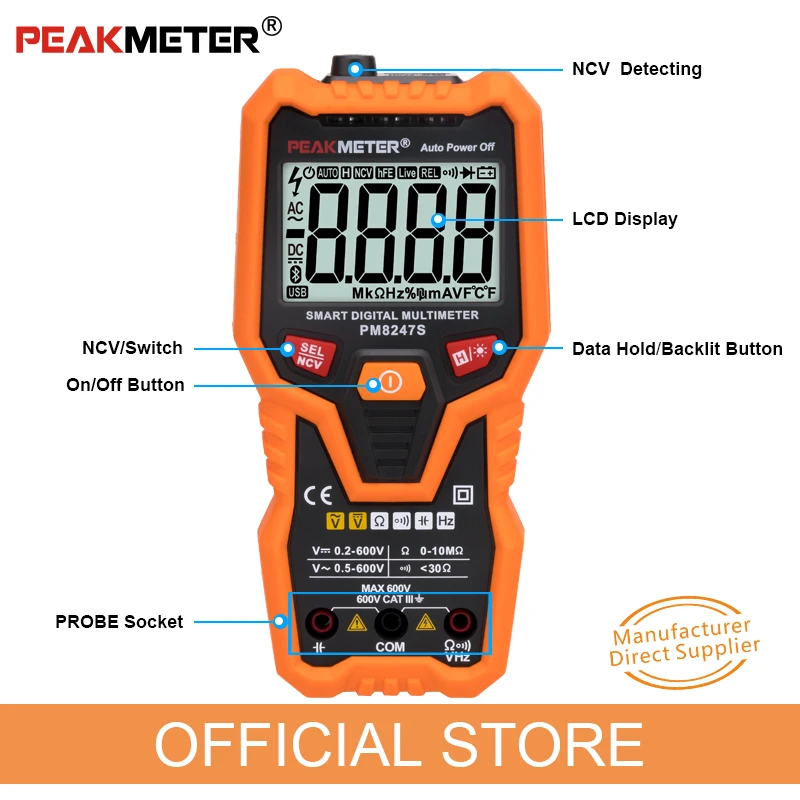 Профессиональный цифровой мультиметр PEAKMETER PM8247S Smart AutoRange вольтметр с подсветкой