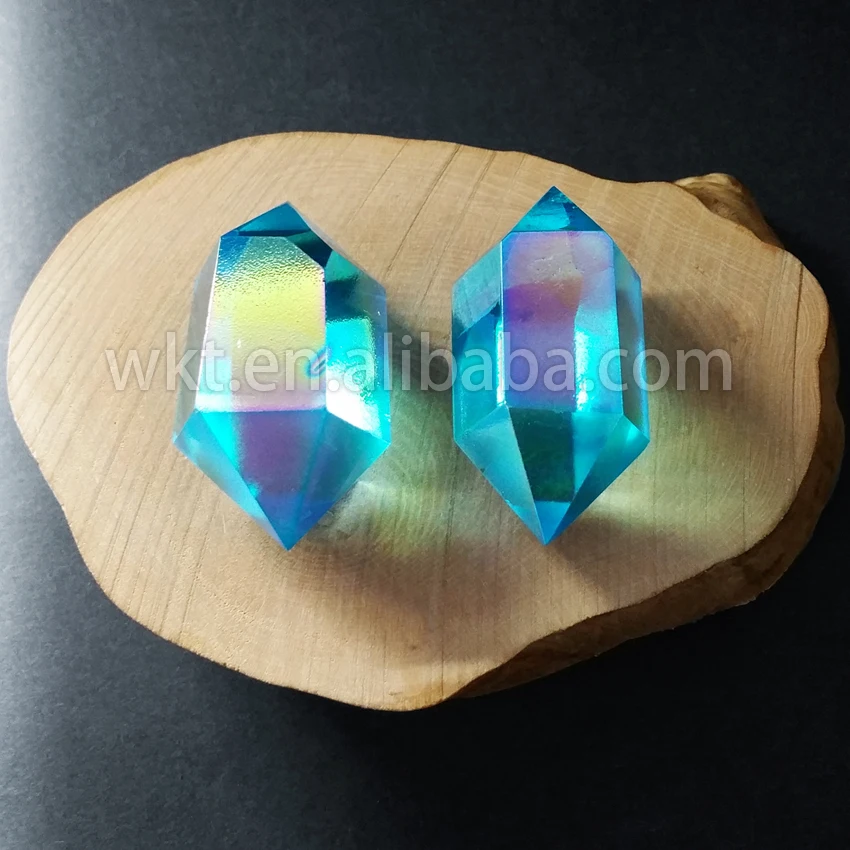 Кварцевый камень aqua aura смешанный цвет двухсторонний с кристаллами|quartz stone|crystal