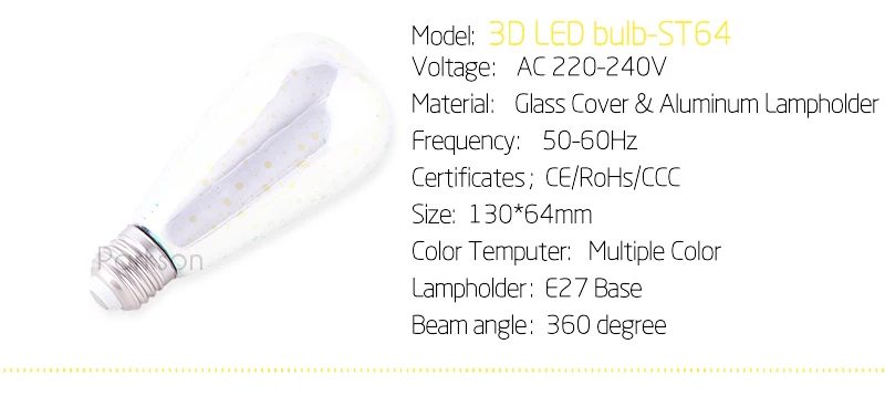 3D E27 светодиодный лампы 220V Красочные фейерверки светодиодный лампы Эдисона Праздник Рождественская звезда декорация Bombillas lampada светодиодный потолочный светильник Lamparas