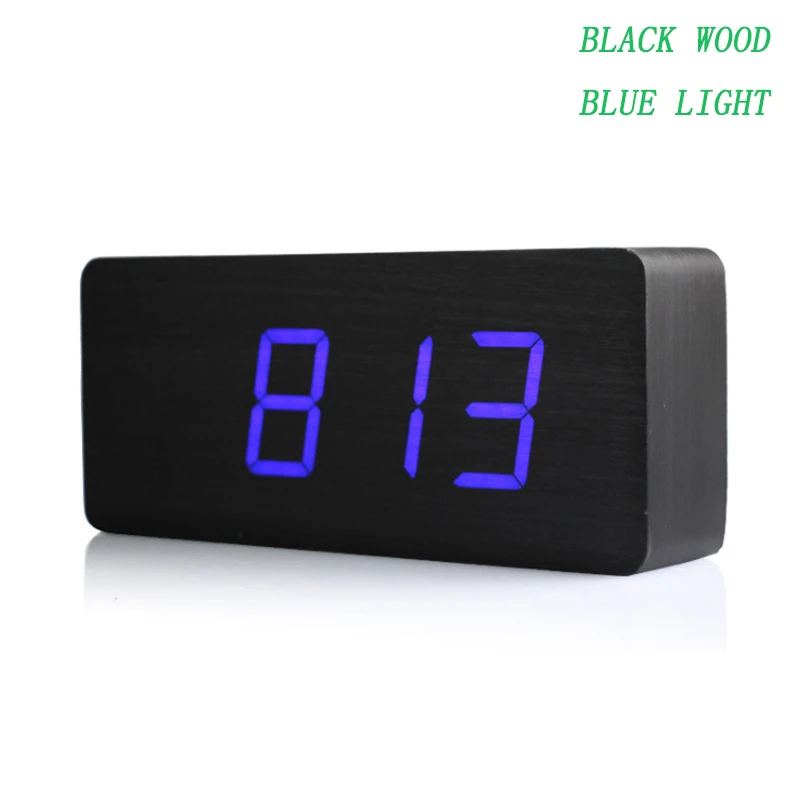 black wood blue Высокое качество ручной работы деревянные цифры дизайн Будильник звуки Управление светодиодный дисплей деревянные часы дизайн 21*9*5 см reloj despertador - Цвет: black wood blue