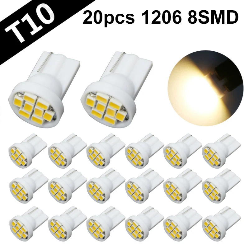Светодиодные лампы T10 W5W 1206 3020 SMD 8 светодиодов теплый белый свет 192 168 для салона