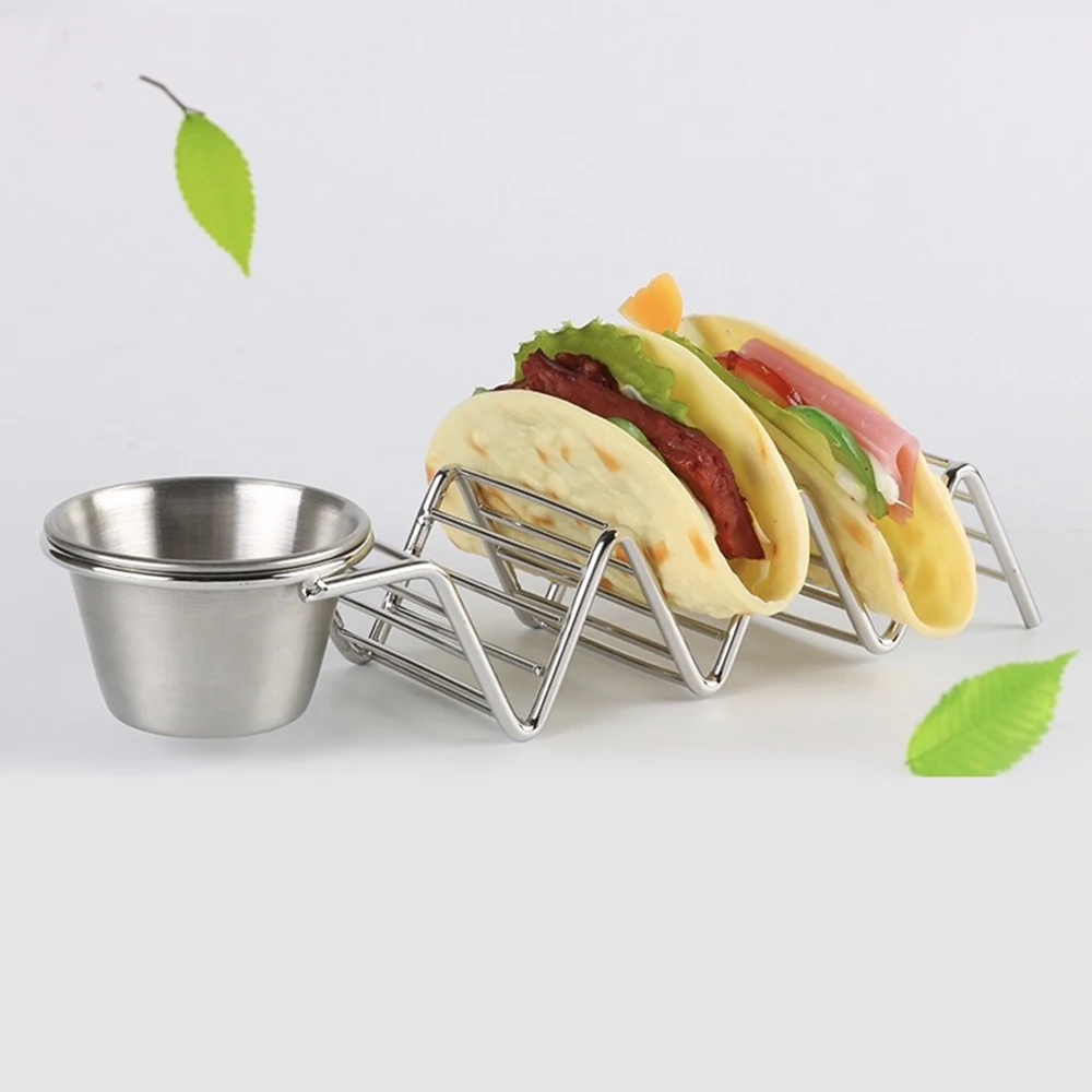 Подставка из нержавеющей стали с держателем Taco, емкость для приправы, лоток Taco для грузовика, стойка, вмещает 3 твёрдых раковины, Тако для выпечки, вечерние кухонные инструменты