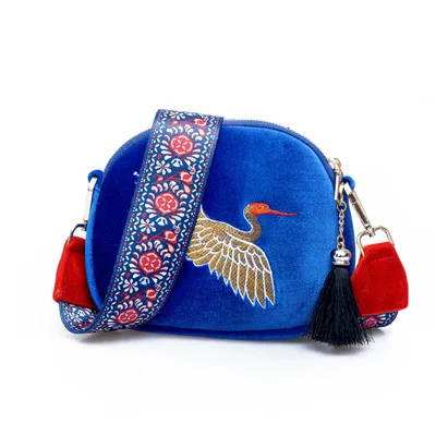 2107 Вышивка сумка Этническая кран вышитые сумки бархат Богемия плеча Crossbody Мини
