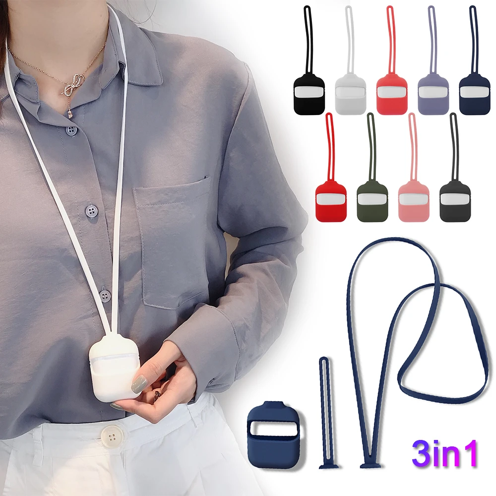 Противоударный силиконовый чехол для Apple AirPods с ремешком на шею и Bluetooth, защитный чехол для Air Pods