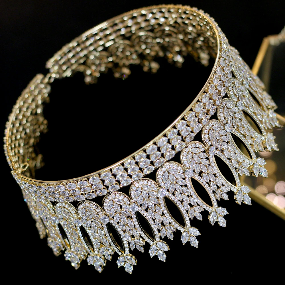 nuevo lujo princesa de oro joyeria de la Кабеза y gran Корона диадема boda accesorios пункт Эль Кабельо accesorios de la Сина