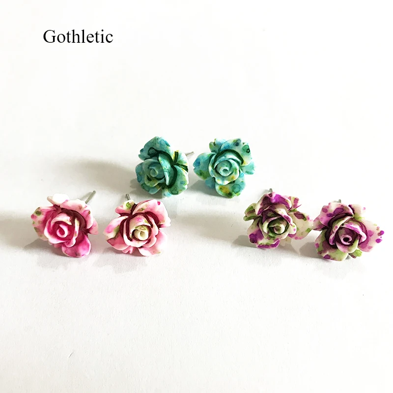 Комплект серег гвоздиков с цветами из смолы 6 пар|Серьги-гвоздики| |