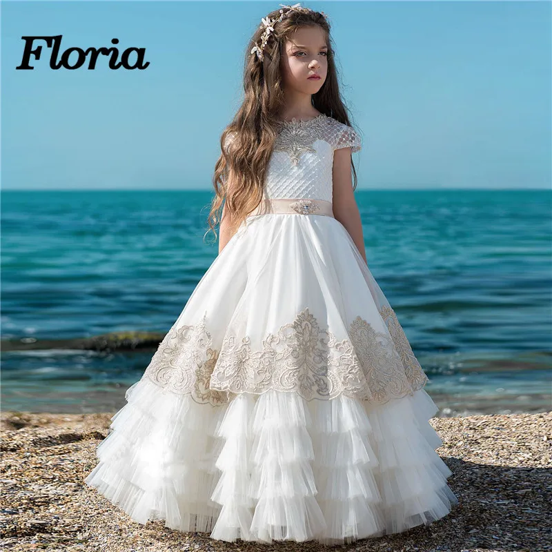 Многослойное платье принцессы с цветочным узором для девочек на свадьбу Новинка