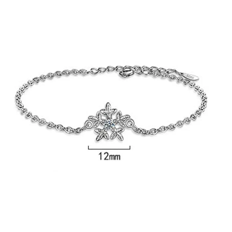Новый бренд Для женщин снежинка серебряный браслет 925 CZ Кристалл для свадебный