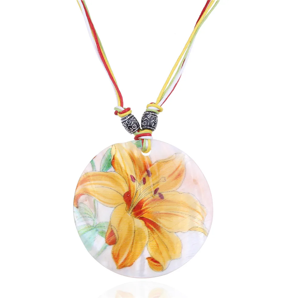 

WNGMNGL New Brand Jewelry Sets Beautiful Shell Flower Pattern Round Pendant Necklace and Drop Earrings Set for Women Ladies