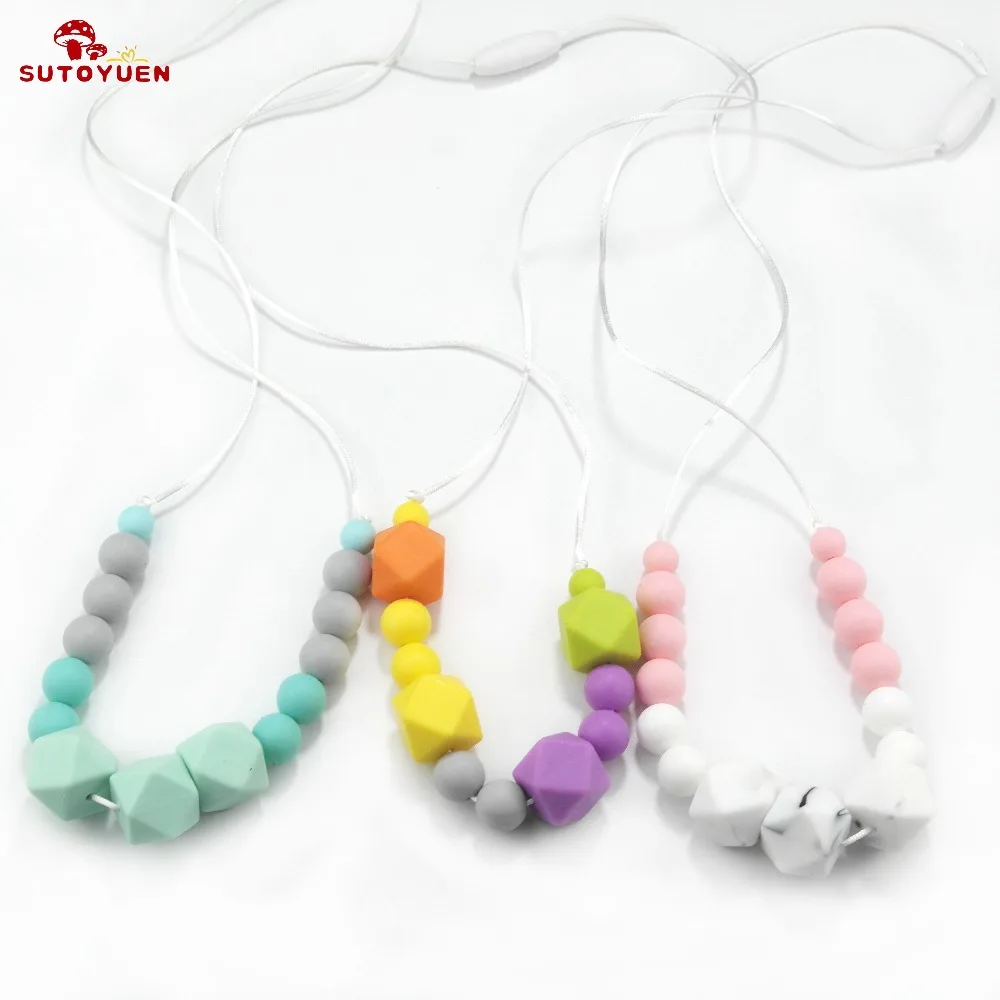 

Baby Silicone Teether Necklace 2PC Baby Silicone Bpa Free Silicone Teething Beads Baby Sensory Toys Charm Necklaces for Mom