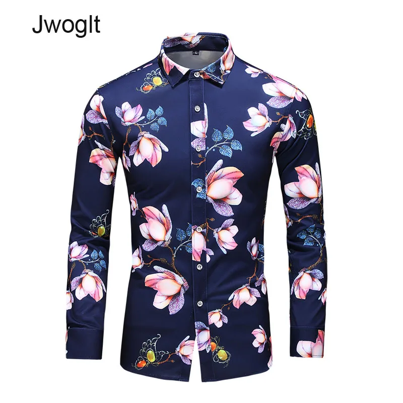 

45KG-120KG Men's Hawaiian Shirt Long Sleeve Regular Fit Button Casual Blooming Flower Shirts 5XL 6XL 7XL