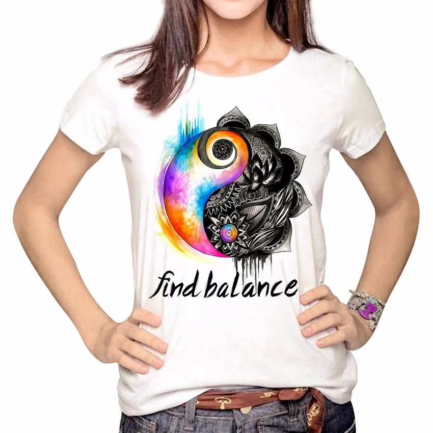 Kiwiqiwei унисекс Zen Yin Yang милый топ Find Balance женская футболка с вырезом лодочкой