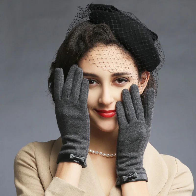 2018 новые плюшевые женские винтажные теплые хлопковые кожаные перчатки с