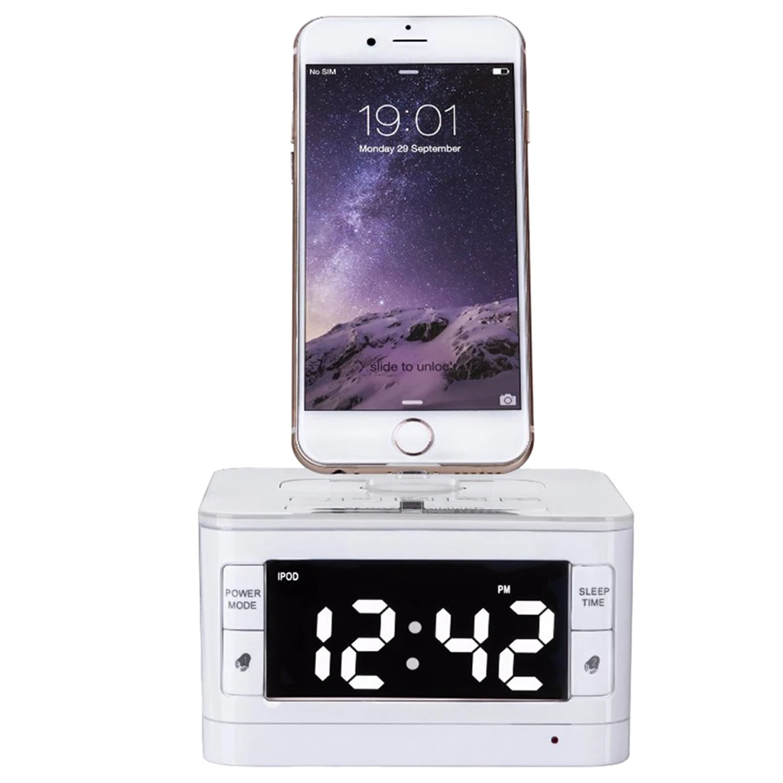 Lcd Bluetooth динамик будильник док-станция fm-радио плеер AUX пульт дистанционного управления для iPhone 6S, белый