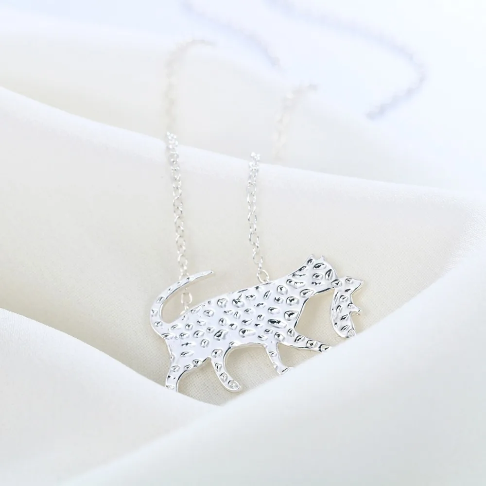 Ожерелье женское посеребренное с подвеской Кот мышь|game of|silver platedbijoux femme |