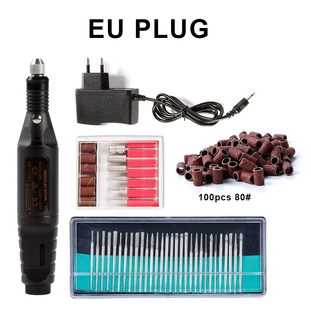black EU 80 Гель для удаления кутикулы Электрический Маникюрный станок 30 шт. фрезы сверла Шлифовальные полосы Appartus для маникюра дизайн ногтей - Цвет: black EU 80