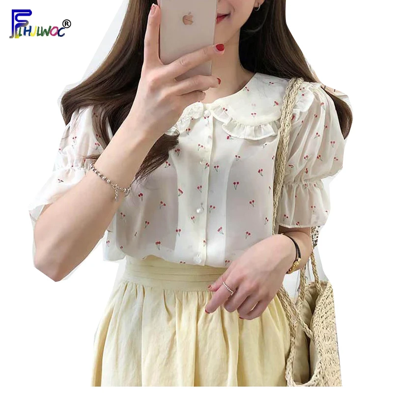 Пасторальный стиль топы с цветочным рисунком женская летняя блузка