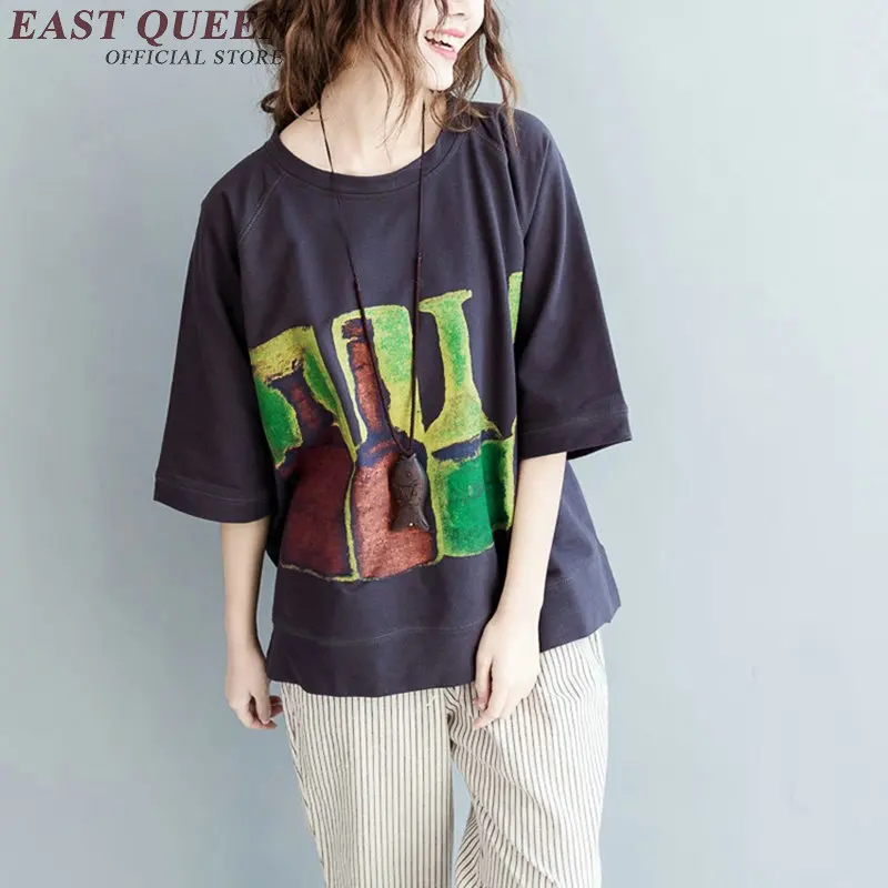 Русская Футболка женская художественная Рубашка льняная одежда 2018 новая рубашка