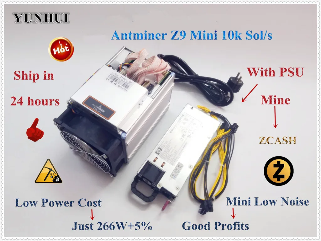 Экономичный б/у Майнер ZCASH Bitmain Antminer Z9 Mini 10k Sol/s 300 Вт с блоком питания 750 Asic Equihash Miner