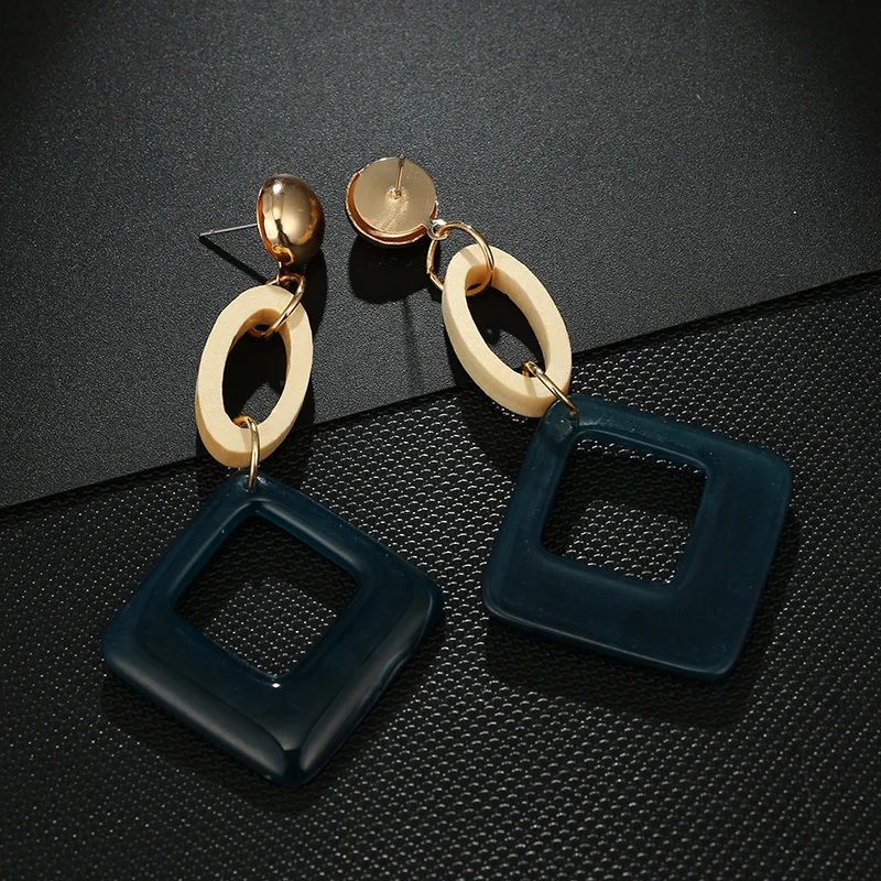 Exaggerated Geometric Square Drop Dangle Earring Bohemian Resin Acrylic Long Pendant Statement Earrings For Women Indian Jewelry | Украшения