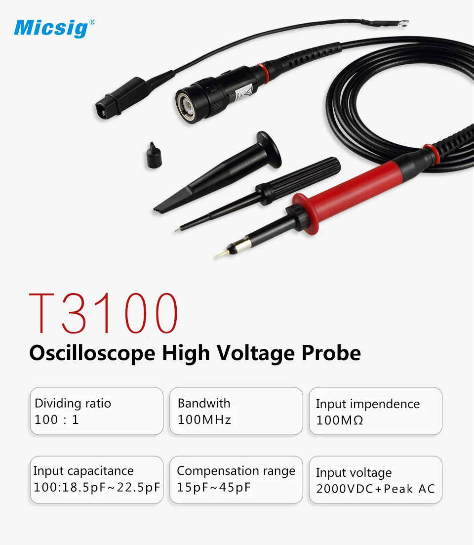 Micsig высоковольтный зонд пассивный ocilloscope 100:1 100 МГц осциллографа x10 Осциллограф prob