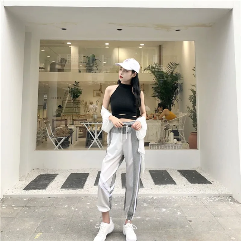 Women's Sets summer new black fashion sexy wild hanging neck vest + high waist loose harem pants two sets of women |