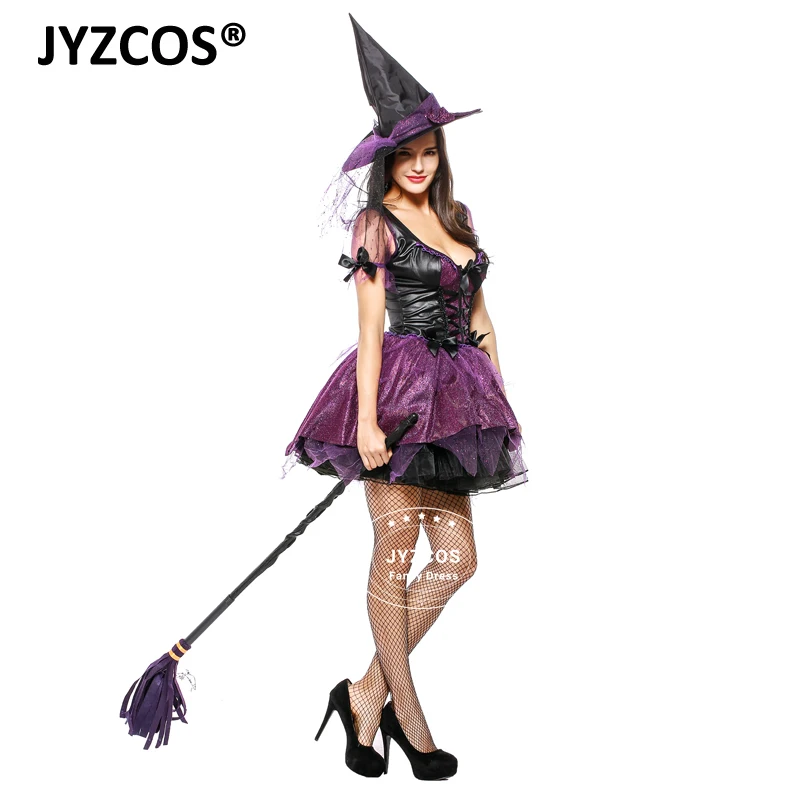 JYZCOS новые женские фиолетовый костюм ведьмы на Хэллоуин для Для женщин Маскарад