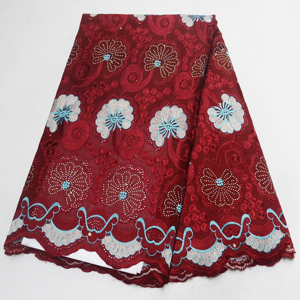 

African embroidery dry cotton polish Swiss voile laces fabric in Switzerland 2019 high quality wine stones Nigerian laces fabric