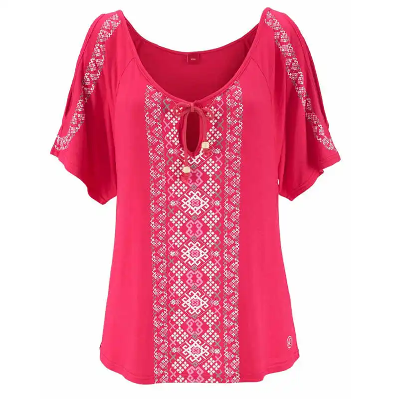 Hot Pink Модные женские сексуальные бандажные топы с v-образным вырезом, повседневные блузы с коротким рукавом, футболки Блузы-топы, летние женские блузки - Цвет: Hot Pink
