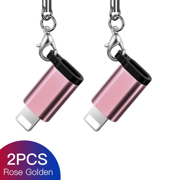 2PC Rose Gold ACCEZZ 4 шт. Мини OTG Micro USB для освещения для iPhone 6 8 7 X MAX XS зарядное устройство адаптер зарядки синхронизации данных с брелоком конвертер - Цвет: 2PC Rose Gold