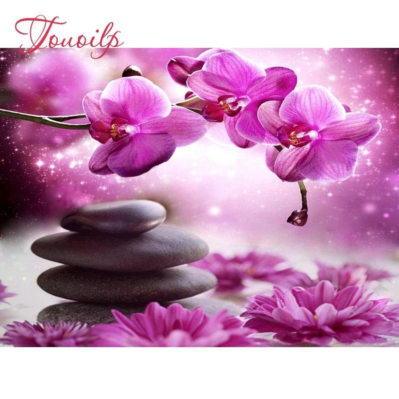 Алмазная вышивка 5D квадратная и круглая полная прорезиненная магнолия каменная картинка крестиком с ринестонами в мозаике.