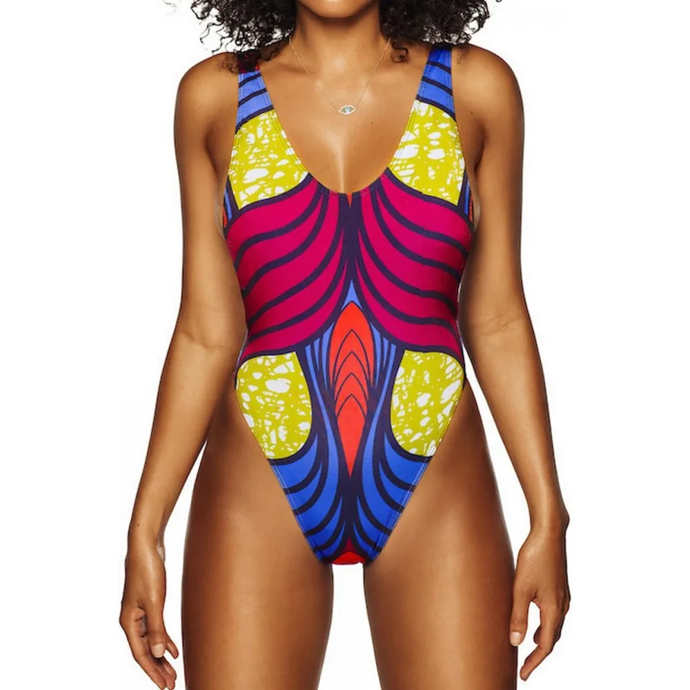 Maio Female Beach 2018 Bathers High Cut Swimsuit One-Piece Printed Swimwear Women Padded Bathing Suit Backless Bodysuit Maillot | Спорт и