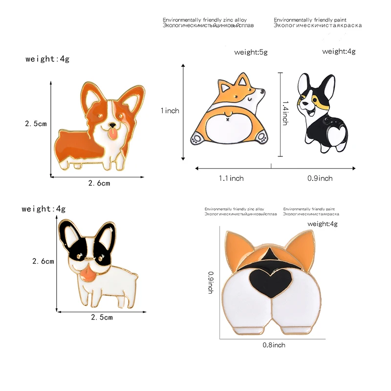 

Cute Funny Heart Butt Dog Corgi Bulldog Brooch Enamel Pins Cartoon Animal Bag Clothes Accessories Jewelry Gift for Women Men