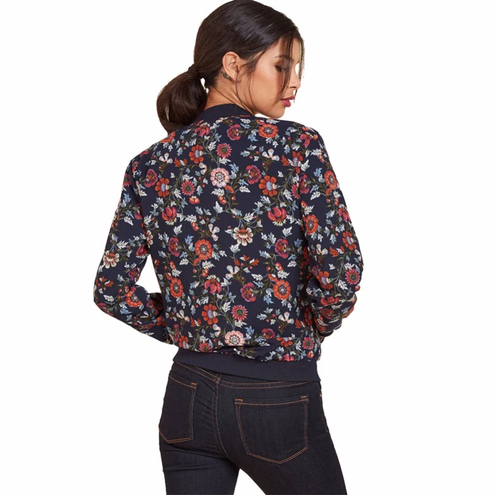 Винтаж Цветочный принт Базовая куртка пальто Для женщин с длинным рукавом на