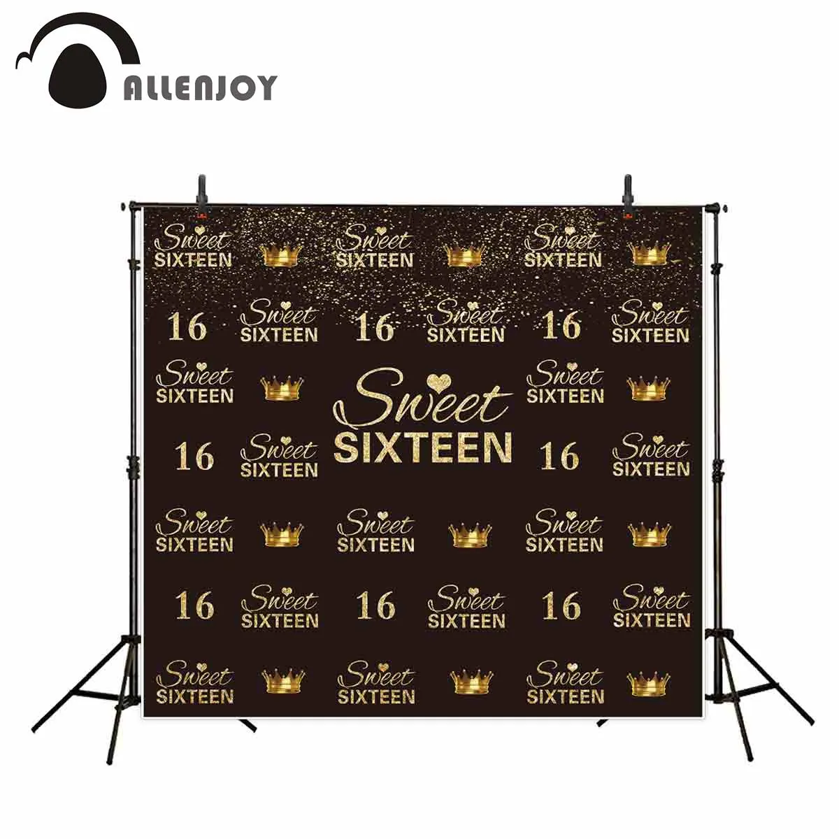 Allenjoy День Рождения сладкий 16 шестнадцать боке черная Золотая Корона Девушка