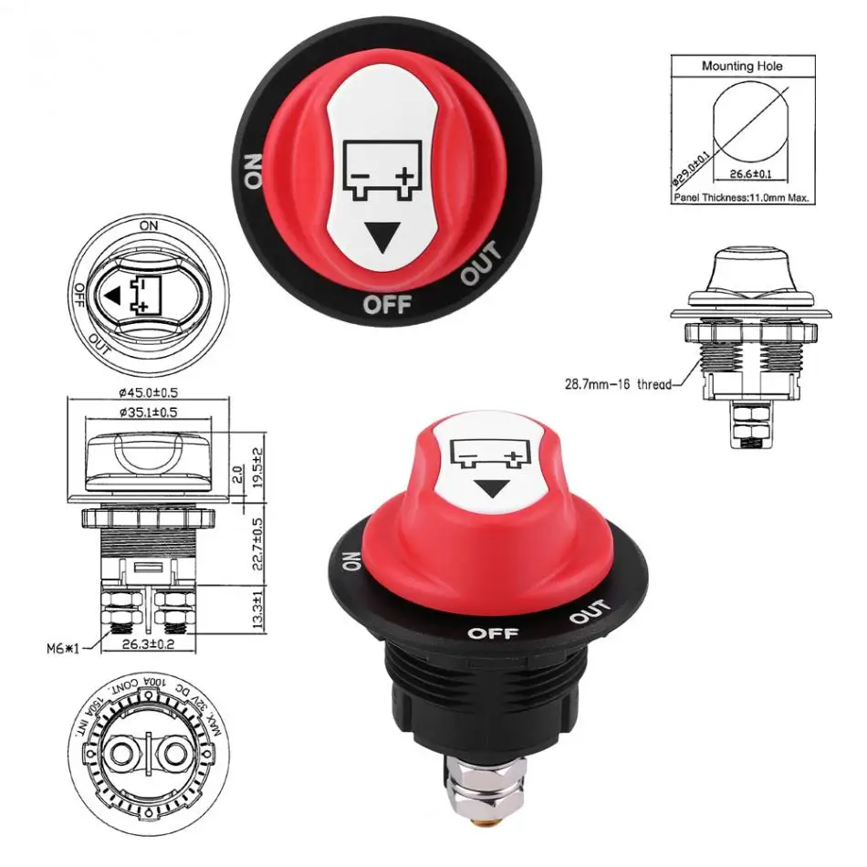 100A батарейный переключатель Max 32V 100A CONT 150A INT On/Off автомобильный Аккумуляторный изолятор переключатель для автомобилей/внедорожных транспортных средств/грузовиков