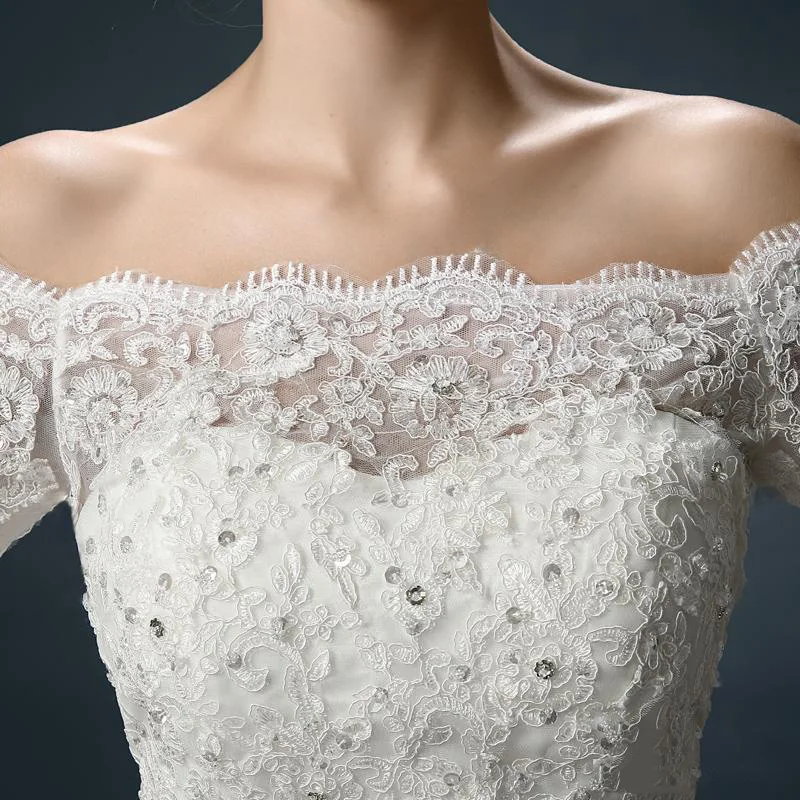 2015 новое поступление русалка кружева свадебное платье с half-рукава белый
