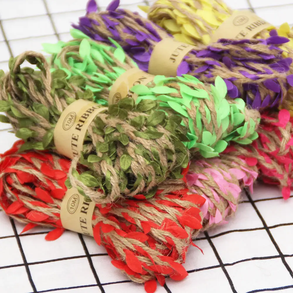 5 м/рулон цветные искусственные листья плетеная пеньковая джутовая веревка для