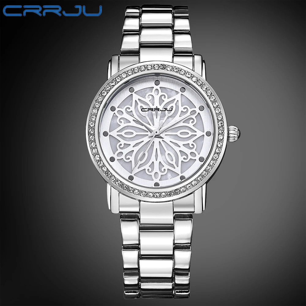 Relogio feminino crrju Новый Элитный Бренд женское платье Часы Сталь кварцевые часы
