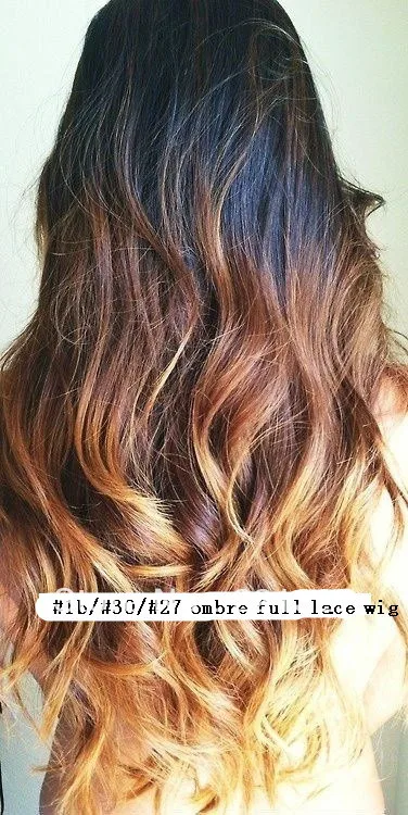 100% brazilian remy body wavy full lace wigs three colored #1b/#30/#27 ombre 130% density. with DHL free shipping |