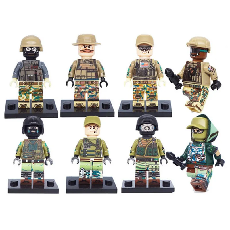 8pcs/set ABS Camouflage Marine Corps Anti-terrorism Investigation Elite Special Forces Army People Building Blocks Toys Gifts | Игрушки и