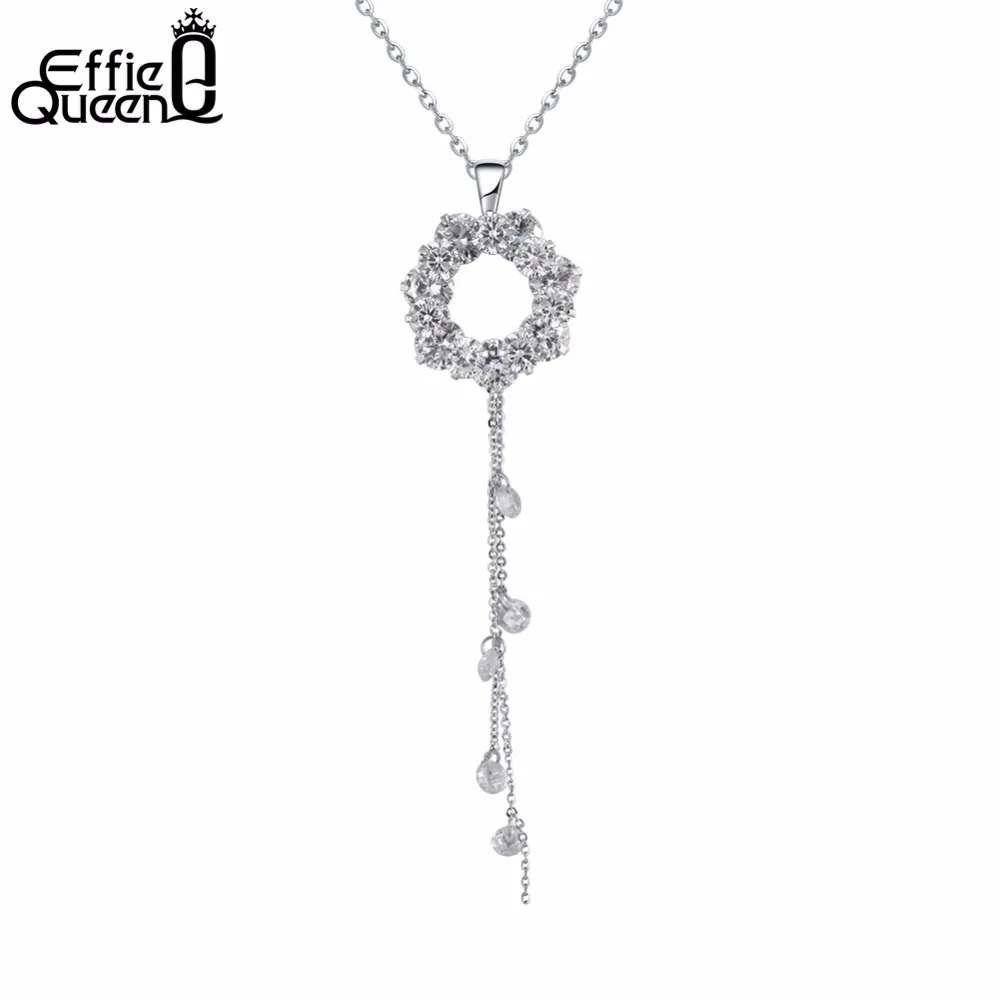 Effie Queen Серебряный Цвет длинное ожерелье смесь цветов Cubic Zirconia кулон для женщин