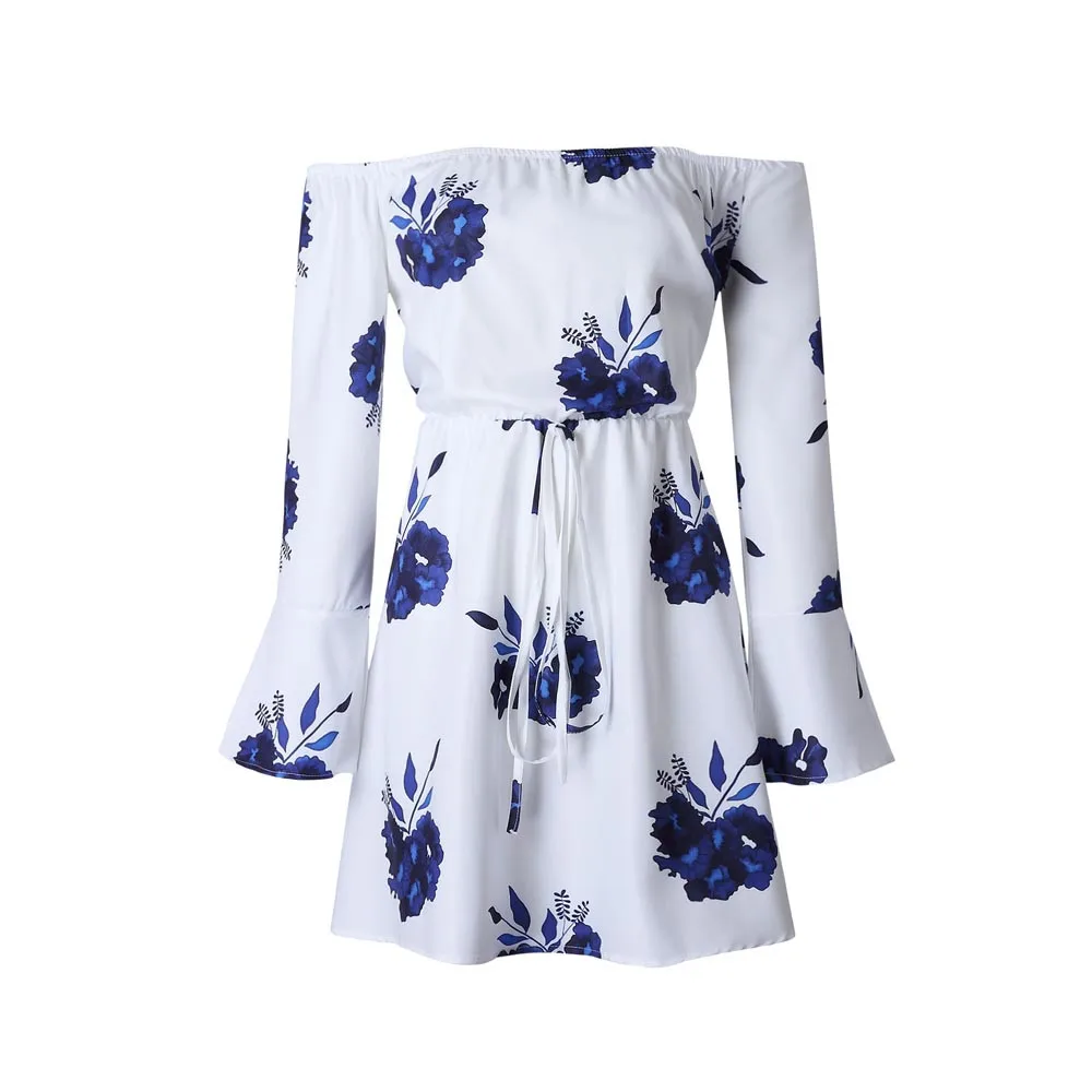 2019 Новое поступление женское платье с открытыми плечами длинными рукавами