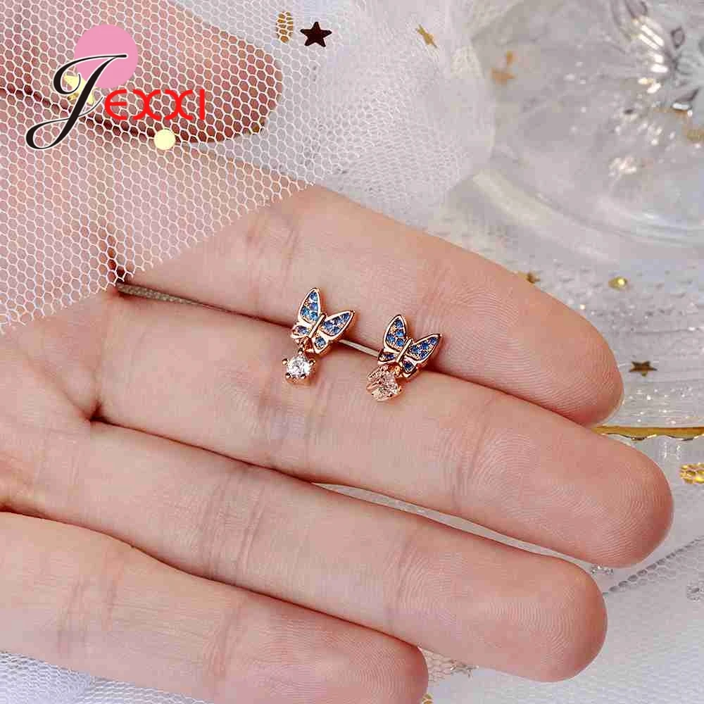 

Sweet Korean Vintage 925 Silver Shiny Butterfly Earrings Brincos Rhinestone Circle Pendant For Women Party Wedding Bridal