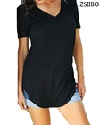 Женская летняя рубашка, однотонная Повседневная Туника с v-образным вырезом, длинными рукавами и закругленным подолом, большие размеры