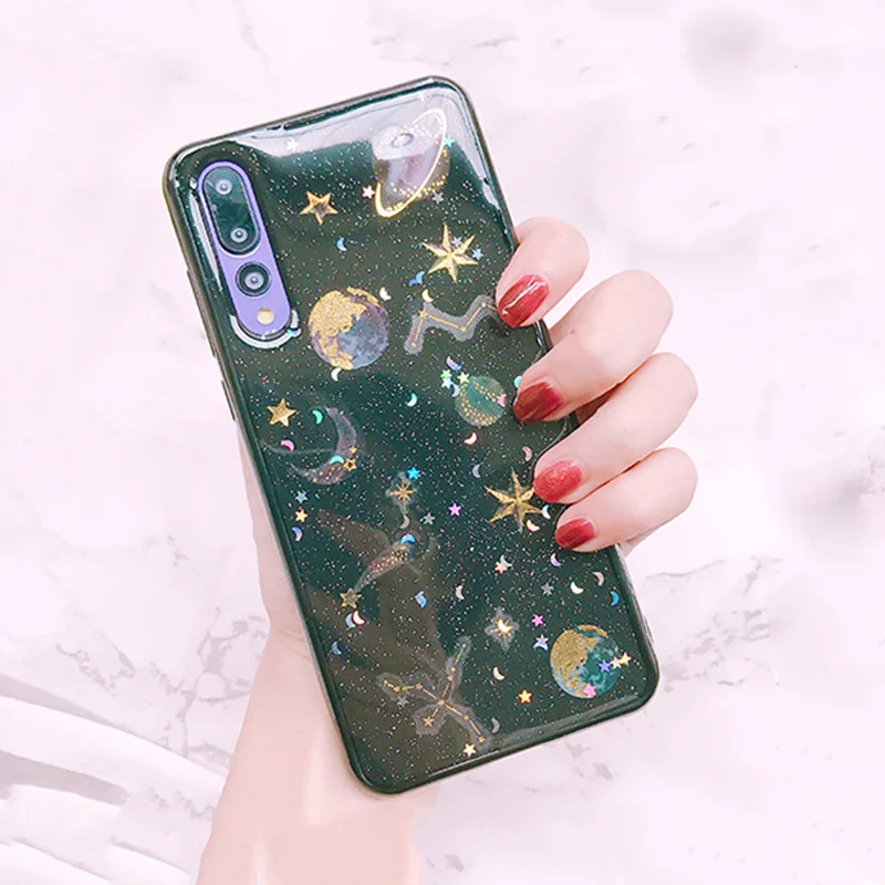 Блестящий чехол для телефона с космосом и звездами huawei p30 pro lite прозрачная Мягкая