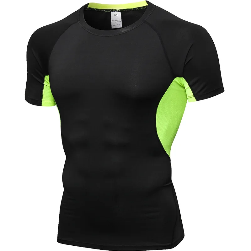 

Men Running T-shirts Fitness Exercise Training Short Sleeved Shirts Anti Sweat Fast Dry Breathable Elastic Tight Fitting Clothes