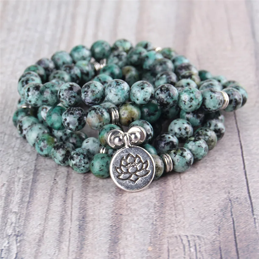 Браслет с подвеской в виде лотоса из 108 бусин 6 мм браслет унисекс для йоги