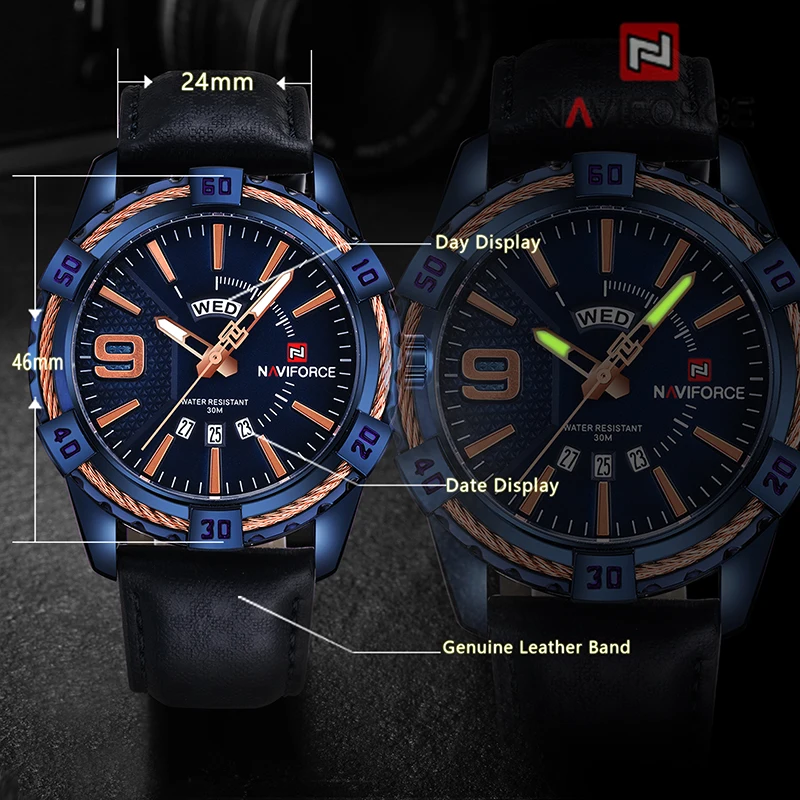 Часы наручные Naviforce Мужские кварцевые Брендовые спортивные аналоговые модные с